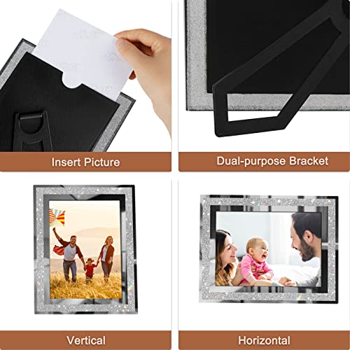 IZIDDO 5x7 Picture Frames Set of 2, Glitter Glass Photo Frame for Tabletop Display, Gift Picture Frame, Horizontally or Vertically