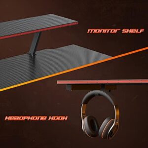 CubiCubi Flame Gaming Desk 50.4” with LED Strip & Monitor Stand, L Shaped Computer Desk Carbon Fiber Surface Gaming PC Table