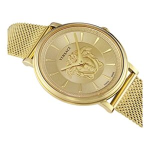 Versace Womens Gold Tone Swiss Made Watch. V-Circle Medusa Collection. High Fashion Adjustable Gold Bracelet. Featuring Medusa Head Icon Embedded on Gold Dial.