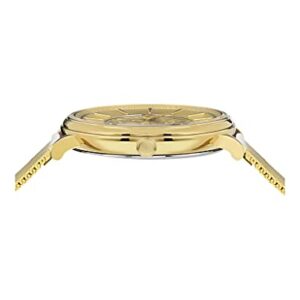 Versace Womens Gold Tone Swiss Made Watch. V-Circle Medusa Collection. High Fashion Adjustable Gold Bracelet. Featuring Medusa Head Icon Embedded on Gold Dial.