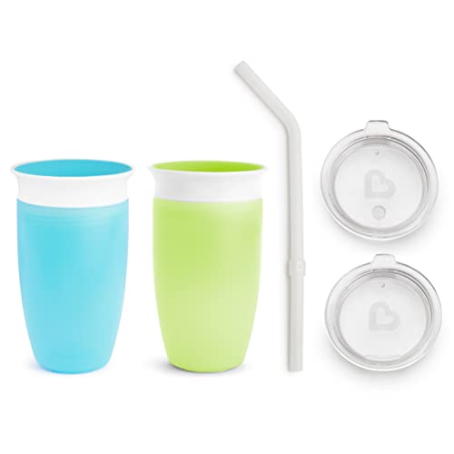 Munchkin® Miracle® 360 Toddler Sippy Cup, Blue/Green, 10 Ounce, 2 Pack and 3pc Sipper and Straw Lid