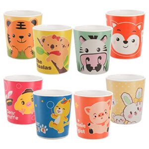 lyellfe 8 pack bamboo kids cup, eco-friendly super cute cartoon drinking cups for kids, 6 oz bpa free stackable fun kids cups for home, party, school, dishwasher safe, perfect for little hands