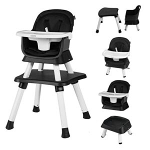 kinder king 8 in 1 baby high chair, coverts to dining booster seat/kids table & chair set/toddler building block table/kids stool, removable tray & double seat cover, easy to wipe, black