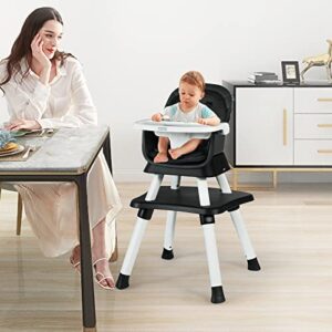 Kinder King 8 in 1 Baby High Chair, Coverts to Dining Booster Seat/Kids Table & Chair Set/Toddler Building Block Table/Kids Stool, Removable Tray & Double Seat Cover, Easy to Wipe, Black