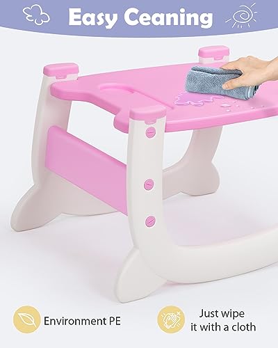 SANDINRAYLI Baby High Chair, Pink 3 in 1 Highchairs, Convertible Plastic Toddler Eating Chair with Tray, Portable Feeding Chair with 5-Point Harness