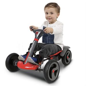 rollplay flex kart 6v electric go kart for children aged 2-5 featuring space-saving folding function, easy push start button, and a top speed of 2 mph, red