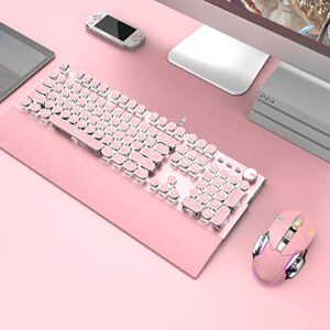 TONIZER Pink Mechanical Gaming Keyboard with White LED Backlit Keyboard with Palm Wrist Typewriter Style USB Wired Gaming Keyboard for PC Mac Laptop (Blue Switch)