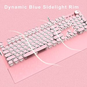 TONIZER Pink Mechanical Gaming Keyboard with White LED Backlit Keyboard with Palm Wrist Typewriter Style USB Wired Gaming Keyboard for PC Mac Laptop (Blue Switch)