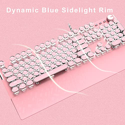 TONIZER Pink Mechanical Gaming Keyboard with White LED Backlit Keyboard with Palm Wrist Typewriter Style USB Wired Gaming Keyboard for PC Mac Laptop (Blue Switch)