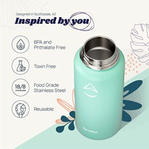 Revelist Sports Water Bottle - 32 Oz, 3 Lids (Straw Lid, Spout & Screw Top) with Boot, Vacuum Insulated Stainless Steel, Double Walled, Reusable Water Flask, Metal Canteen - Cool Mint