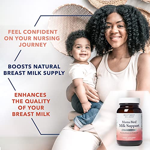 Mama Bird Milk Support, Breastfeeding, Lactation, Breast Milk Supply Increase, Fenugreek & Moringa Blend for Postpartum Nursing, Includes Bonus 10 Smoothie Recipes for New Moms, 60 Ct