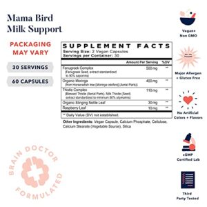 Mama Bird Milk Support, Breastfeeding, Lactation, Breast Milk Supply Increase, Fenugreek & Moringa Blend for Postpartum Nursing, Includes Bonus 10 Smoothie Recipes for New Moms, 60 Ct