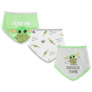 star wars baby boys baby yoda bandana bibs 3 pack set for feeding, teething, and drooling (green/white/grey, 0-12 months)