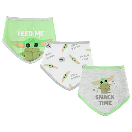 STAR WARS Baby Boys Baby Yoda Bandana Bibs 3 Pack Set for Feeding, Teething, and Drooling (Green/White/Grey, 0-12 Months)