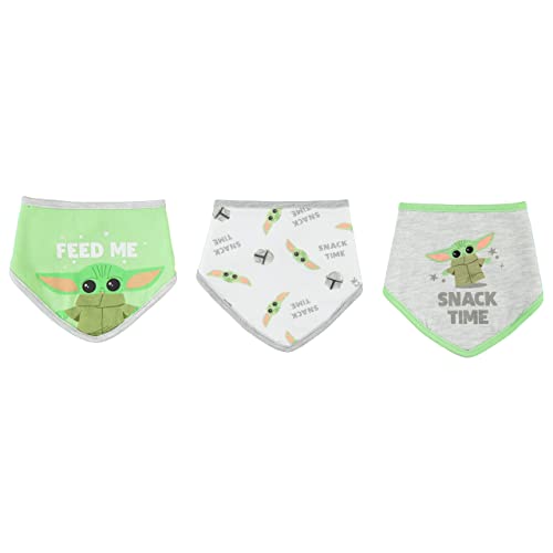 STAR WARS Baby Boys Baby Yoda Bandana Bibs 3 Pack Set for Feeding, Teething, and Drooling (Green/White/Grey, 0-12 Months)