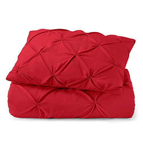 Nestl Twin Duvet Cover Set Pintuck - Double Brushed Red Duvet Cover Twin 2 Piece with Button Closure, 1 Pinch Pleated Twin Size Duvet Cover 68x90 inches and 1 Pillow Sham