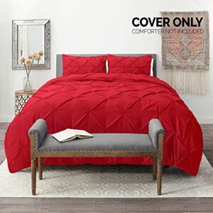 Nestl Twin Duvet Cover Set Pintuck - Double Brushed Red Duvet Cover Twin 2 Piece with Button Closure, 1 Pinch Pleated Twin Size Duvet Cover 68x90 inches and 1 Pillow Sham