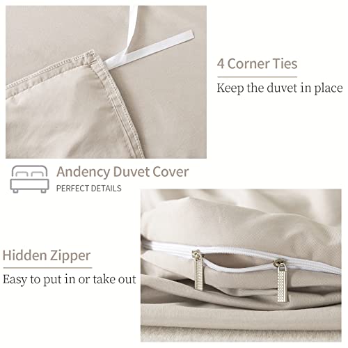 Andency Khaki Duvet Cover Full(79x90Inch), 3 Pieces(1 Ruffled Duvet Cover and 2 Pillowcases) Farmhouse Shabby Chic Duvet Cover, Soft Microfiber Duvet Cover Set with Zipper Closure & Corner Ties