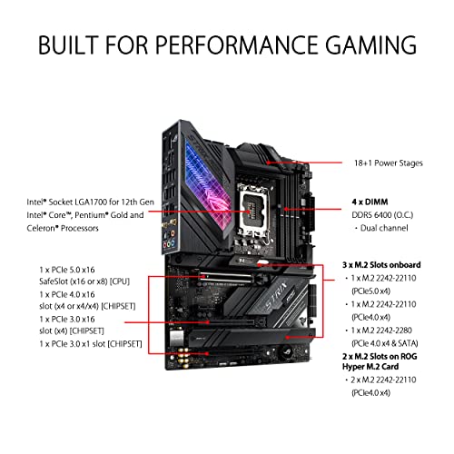 ASUS ROG Strix Z690-E Gaming WiFi 6E LGA 1700(Intel 12th Gen)ATX gaming motherboard(PCIe 5.0,DDR5,2.5 Gb LAN,Thunderbolt 4,5xM.2,1xPCIe 5.0 M.2,ROG Hyper M.2 Card,Front panel USB 3.2 Gen 2x2 Type-C)