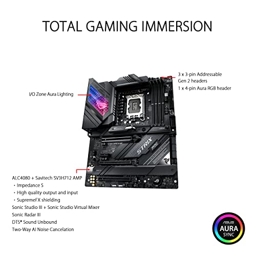 ASUS ROG Strix Z690-E Gaming WiFi 6E LGA 1700(Intel 12th Gen)ATX gaming motherboard(PCIe 5.0,DDR5,2.5 Gb LAN,Thunderbolt 4,5xM.2,1xPCIe 5.0 M.2,ROG Hyper M.2 Card,Front panel USB 3.2 Gen 2x2 Type-C)