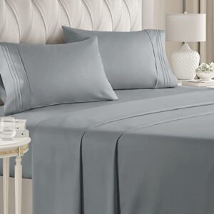 queen size sheet set - breathable & cooling sheets - hotel luxury bed sheets for women, men kids & teens - extra soft - deep pockets - 4 piece set - wrinkle free - steel blue bed sheets - queen sheets