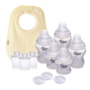 tommee tippee formula feeding solution, baby bottle set | closer to nature bottles, breast-like nipples | travel lids, formula dispenser & milk feeding bib