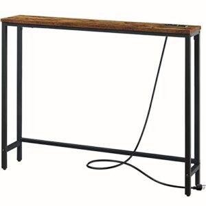 superjare console table with power outlets & usb ports, narrow entryway table, 39.3 inches sofa table with steel frame for hallway, living room, entryway, foyer - rustic brown