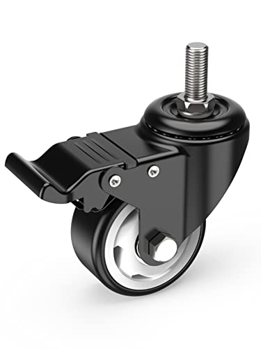 HOLKIE Caster Wheels 3 inch Total Locking Stem Casters, 3/8" -16 x 1" (Stem Diameter 3/8", Stem Length 1") Threaded Stem Casters Swivel Casters Set of 4 Heavy Duty Castors Black