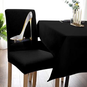 Stretch Dining Chair Covers, Sexy Diamond High Heels White Golden Black Removable Dining Chair Protector Slipcovers for Kitchen, Party, Restaurant, Set of 8