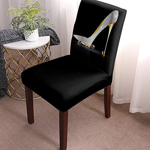 Stretch Dining Chair Covers, Sexy Diamond High Heels White Golden Black Removable Dining Chair Protector Slipcovers for Kitchen, Party, Restaurant, Set of 8