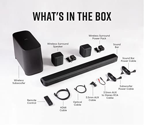 Polk True Surround III 5.1 Channel Wireless Surround Sound System, Includes Sound Bar, L & R Rear Surrounds and 7'' Subwoofer, Dolby Digital Decoding, Built-in Bluetooth, Easy Setup, Black