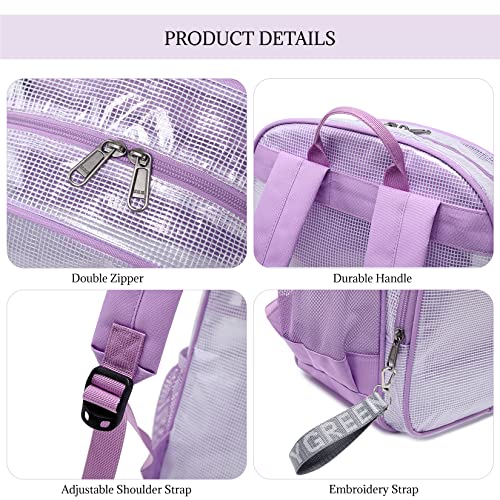 Mygreen Clear Transparent PVC School Backpack, Heavy Duty Clear Backpack with Laptop Compartment for Work, Security, Sporting Events (Purple, Large)