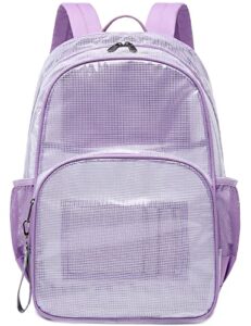 mygreen clear transparent pvc school backpack, heavy duty clear backpack with laptop compartment for work, security, sporting events (purple, large)