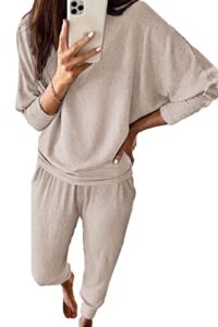 prettygarden women's 2023 fall fashion outfits 2 piece sweatsuit solid color long sleeve pullover long pants (apricot,medium)