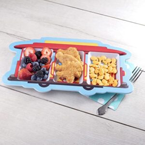 Daniel Tiger Mealtime Feeding Plates - Set of 4, Cute Dishes for Kids w/ Daniel Tiger, Trolley, Katerina Kitty Cat & Elaina - Divided Compartments for Portion Control & Healthy Eating, Dishwasher Safe