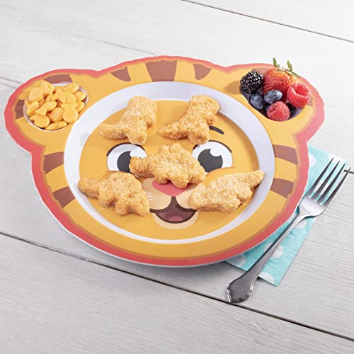 Daniel Tiger Mealtime Feeding Plates - Set of 4, Cute Dishes for Kids w/ Daniel Tiger, Trolley, Katerina Kitty Cat & Elaina - Divided Compartments for Portion Control & Healthy Eating, Dishwasher Safe