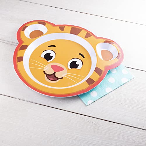 Daniel Tiger Mealtime Feeding Plates - Set of 2, Cute Compartment Dishes with Deep Sides for Kids - Divided Sections for Healthy Eating Habits, Melamine, BPA Free, Dishwasher Safe, Break Resistant