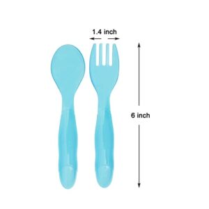 Youngever 18 Pcs Plastic Toddler Utensils, Plastic Kids Forks Kids Spoons, Large Size, Top Dishwasher Safe, Set of 9 in 9 Rainbow Colors