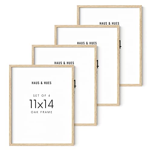 Haus and Hues 11"x14" Beige Oak Wood Frames Set of 4 - 11x14 Poster Frames Poster Sized Frame, Natural Wood Frame 11x14 Wood Frame, 11 x 14 Frame Art, 14x11 Picture Frames Wood 11 x 14 Display Frame For 11x14 Print, 11x14 Picture Frame Wood