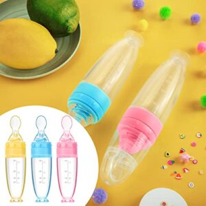 3 Pieces Baby Silicone Feeding Bottle Spoon Baby Food Feeder with Standing Base for Infant Dispensing and Feeding