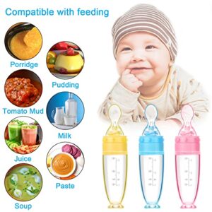 3 Pieces Baby Silicone Feeding Bottle Spoon Baby Food Feeder with Standing Base for Infant Dispensing and Feeding