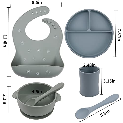 Baby Bowl Plate Bib Spoon Set, Strong Suction Silicone Toddler Self Feeding Set