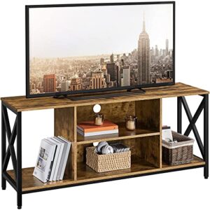 yaheetech tv stand for tv up to 65 inch tv console table, 55" industrial tv cabinet with storage shelves for living room, modern style entertainment center for gaming room, rustic brown