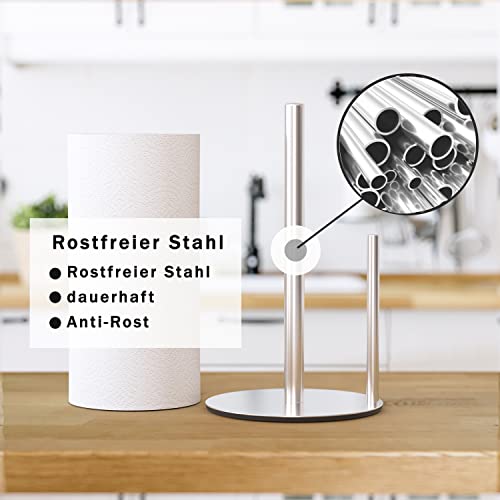 Paper Towel Holder Silver Kitchen Roll Holder, Premium Stainless Steel Paper Towel Holder for Kitchen Roll Organize, One-Handed Operation Countertop Roll Dispenser with Weighted Base