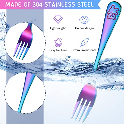 6 Pieces Kids Forks Rainbow Kids Cutlery Set Safe Children Forks Stainless Steel Small Kid Metal Forks Self Feeding Children Silverware Forks Kids Utensil Set for Kids Home and Preschools