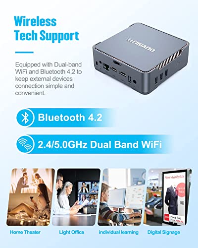 Mini PC Ιntel Celeron N3350 Processor(Up to 2.4GHz), 4GB DDR3 64GB eMMC Mini Computer Windows 10 Pro Desktop Computers Support 2TB Expansion, 4K HDMI Triple Display, Dual WiFi, BT4.2, Gigabit Ethernet