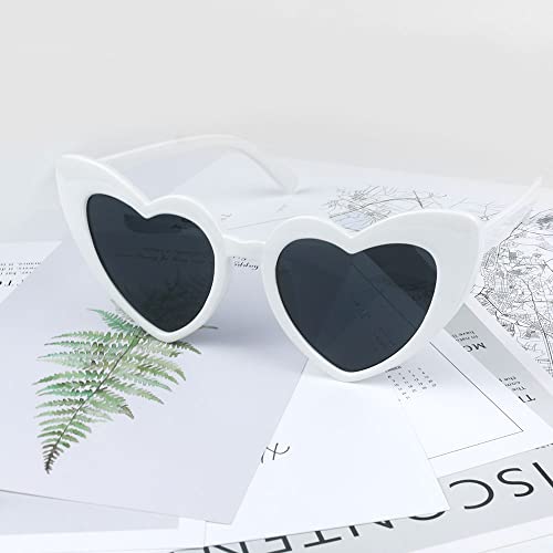 YooThink Heart Shaped Sunglasses for Women,Vintage Cat Eye Mod Style Retro Kurt Cobain Glasses (White)