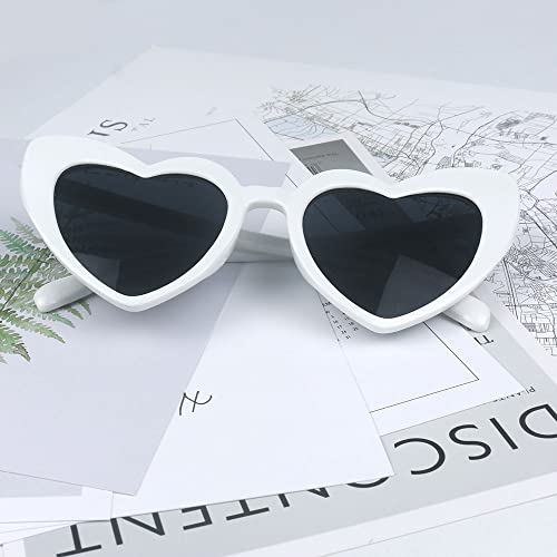 YooThink Heart Shaped Sunglasses for Women,Vintage Cat Eye Mod Style Retro Kurt Cobain Glasses (White)