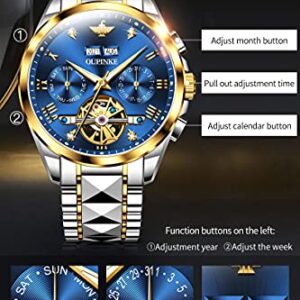 OUPINKE Mens Automatic Watches Diamond Skeleton Self Winding Luxury Dress Wrist Watch Sapphire Crystal Tungsten Steel Luminous Waterproof