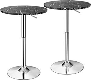 byroce round bar table, cocktail table height adjustable with 360° swivel top, silver leg & base, high pub table for bistro, parties, café, kitchen and dining room (2, black)